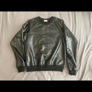 Saint Laurent Paris, Black Shiny Coated Cotton Sweatshirt, Size L